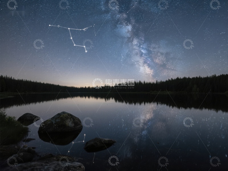 高清大图下载【趣麦麦图】夜空银河映湖面，星座闪烁伴静谧