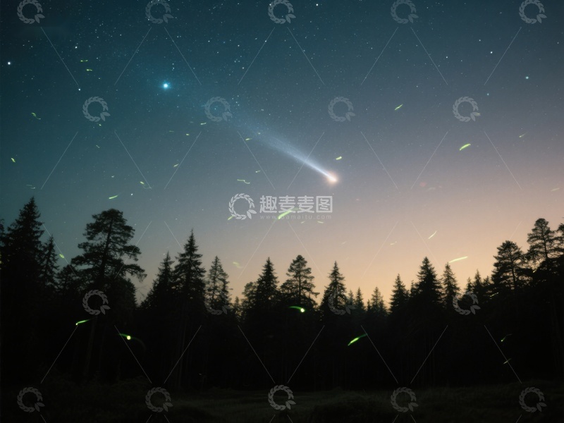 高清大图下载【趣麦麦图】夜空流星划过森林剪影