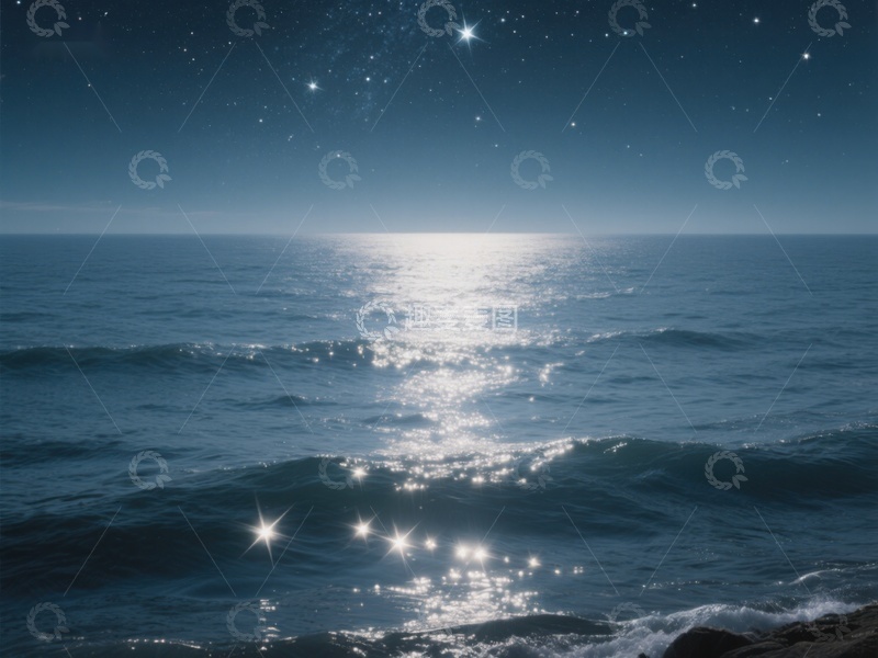 高清大图下载【趣麦麦图】夜空下的海洋波光粼粼