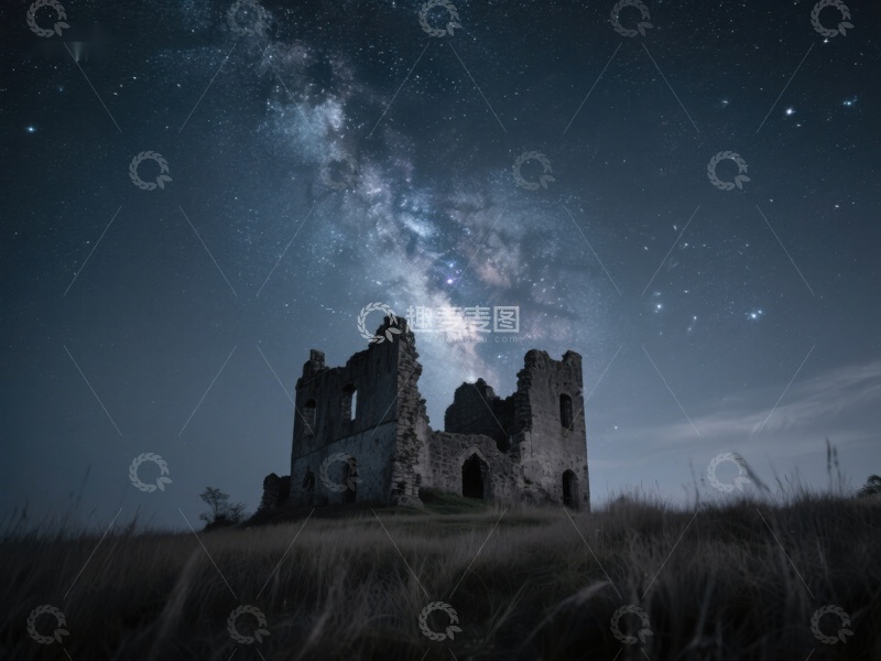 高清大图下载【趣麦麦图】夜空下的古老废墟