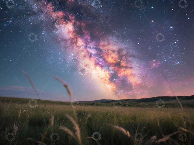 高清大图下载【趣麦麦图】银河横跨夜空，草原静谧无垠