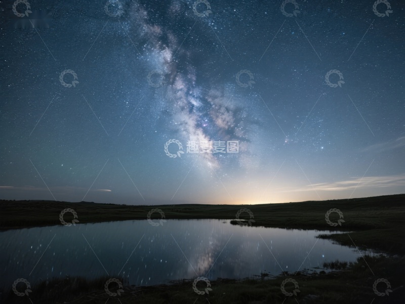 高清大图下载【趣麦麦图】银河映照湖面，夜空璀璨