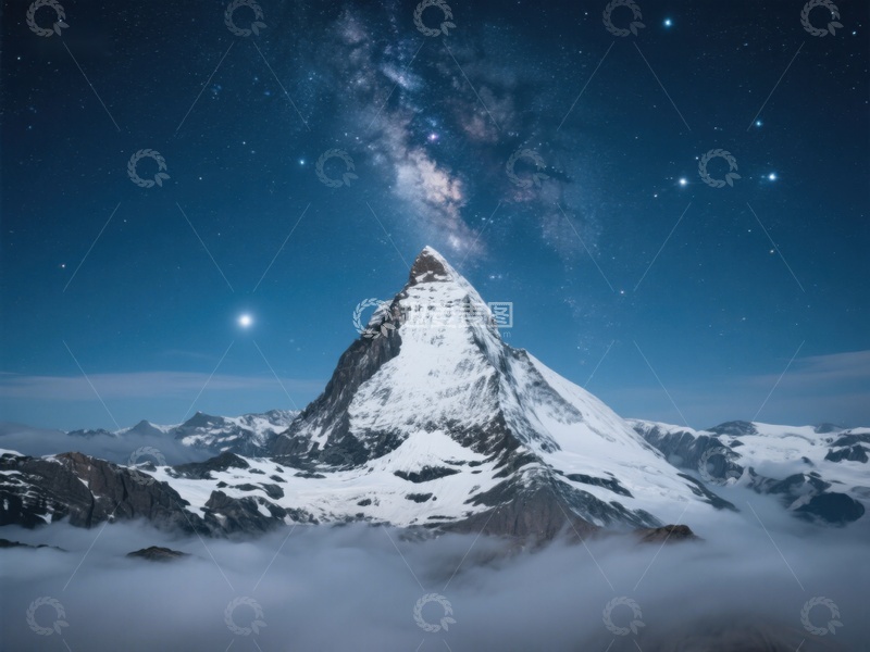 高清大图下载【趣麦麦图】夜空下的雪山奇景