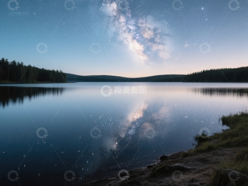 高清大图下载【趣麦麦图】夜空银河倒映平静湖面