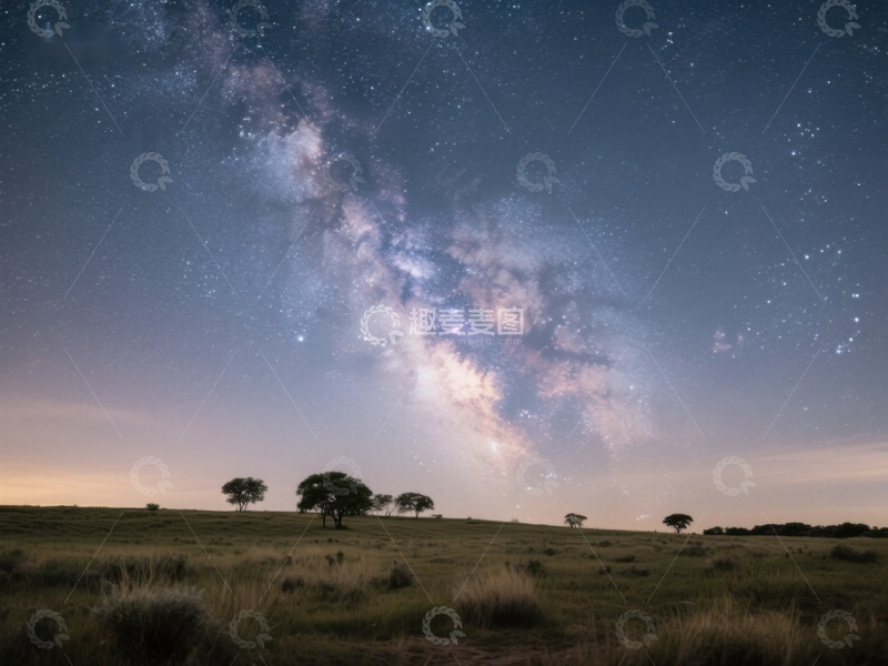 高清大图下载【趣麦麦图】银河横跨夜空，草原静谧如画