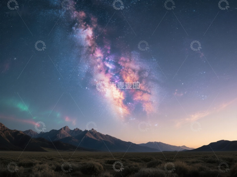 高清大图下载【趣麦麦图】星空下的山峦与银河