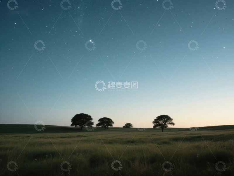 高清大图下载【趣麦麦图】星空下的宁静草原