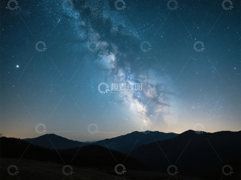 高清大图下载【趣麦麦图】夜空银河与山脉剪影