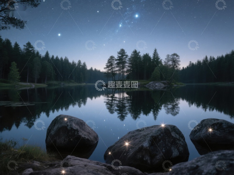 高清大图下载【趣麦麦图】夜空下的静谧湖景