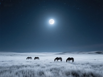 月光下的草原骏马