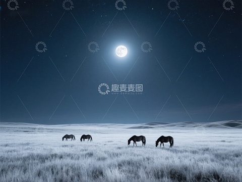 月光下的草原骏马