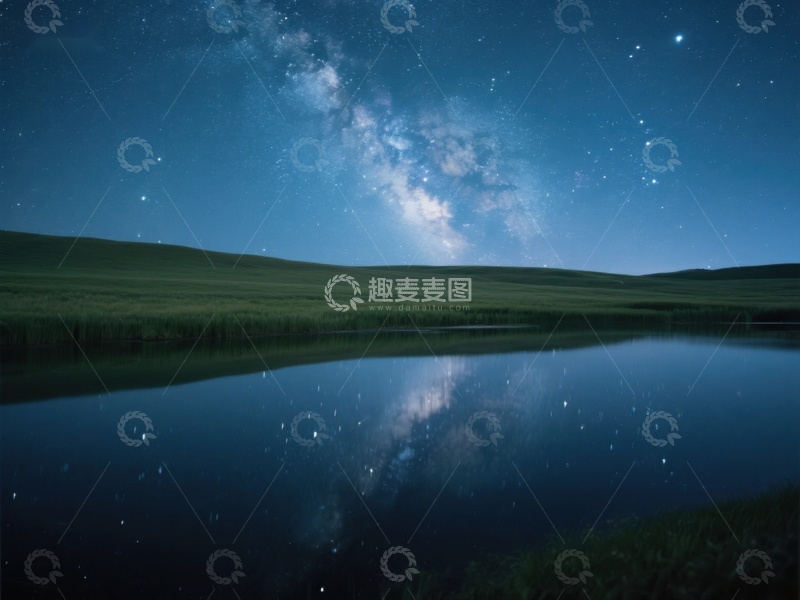 高清大图下载【趣麦麦图】银河倒映湖面，夜空璀璨如梦