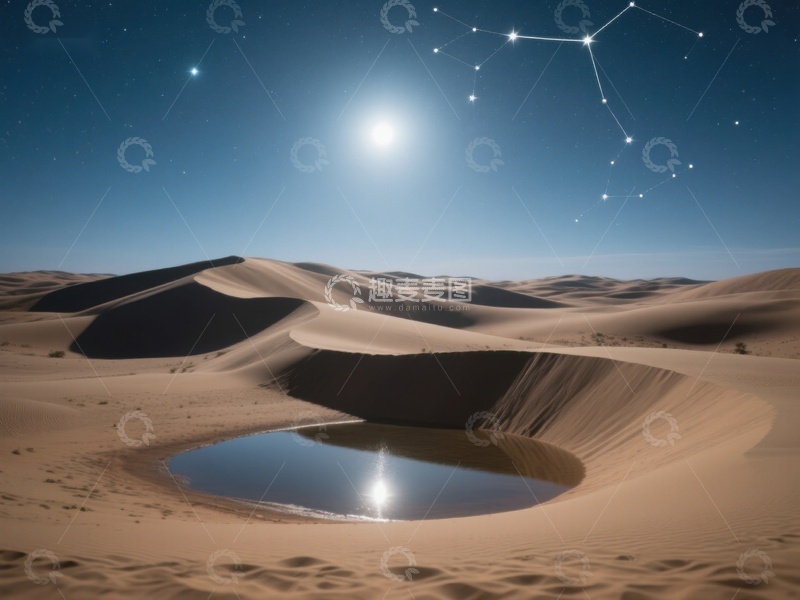 高清大图下载【趣麦麦图】沙漠夜景中的星河与水洼