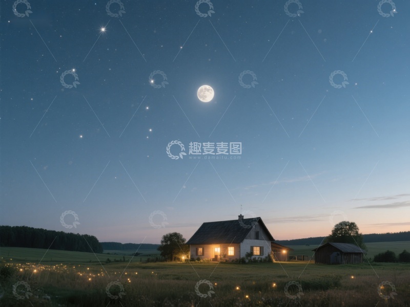 高清大图下载【趣麦麦图】月夜下的乡村小屋