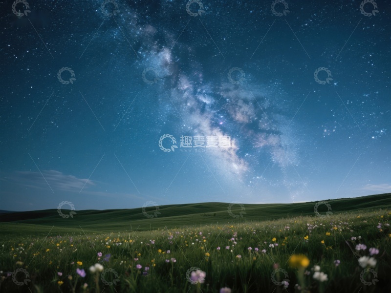 高清大图下载【趣麦麦图】星空下的花田夜景