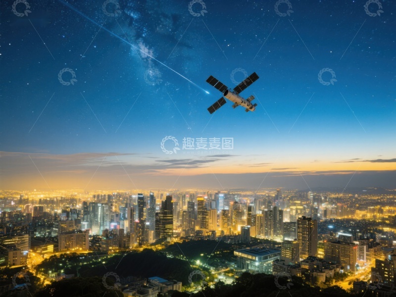 高清大图下载【趣麦麦图】卫星飞越夜空城市