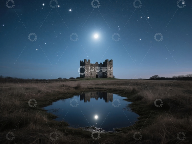 高清大图下载【趣麦麦图】夜空下的古堡倒影