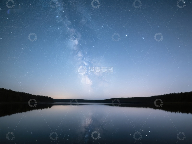 高清大图下载【趣麦麦图】银河映湖夜景