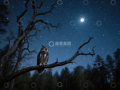 夜空下的猫头鹰