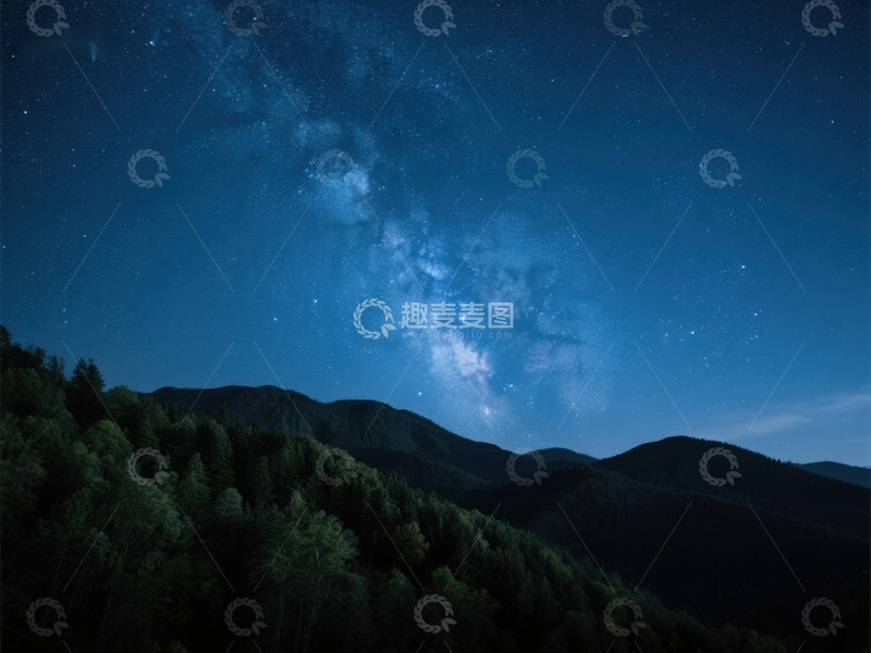 高清大图下载【趣麦麦图】夜空银河下的山林美景