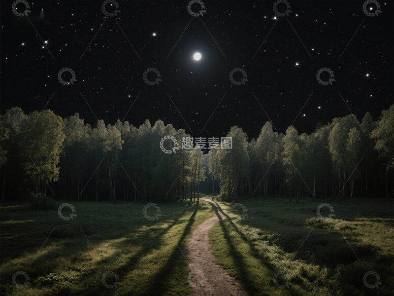 高清大图下载【趣麦麦图】月夜森林小径