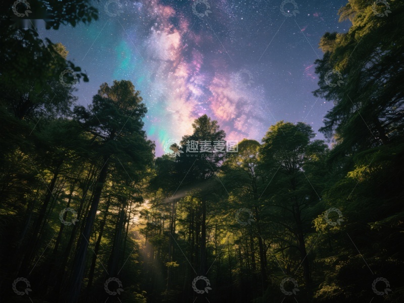 高清大图下载【趣麦麦图】森林夜景与银河星空