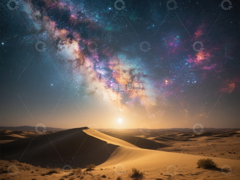 高清大图下载【趣麦麦图】沙漠夜空下的银河美景