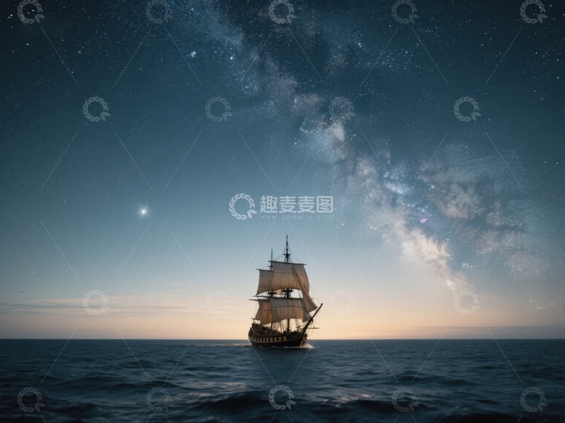 高清大图下载【趣麦麦图】夜空下的帆船航行