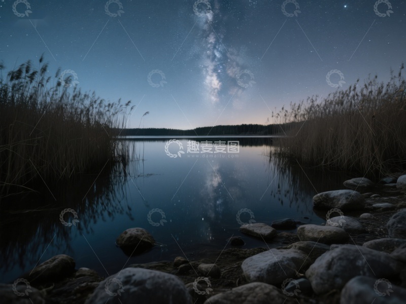 高清大图下载【趣麦麦图】夜空银河倒映湖面静谧景象