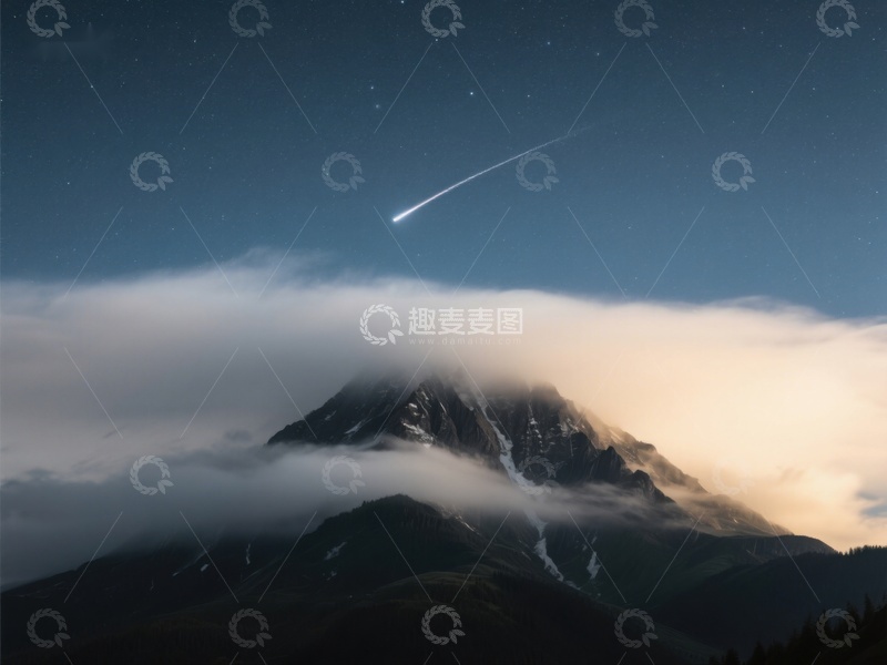 高清大图下载【趣麦麦图】流星划过云雾缭绕的山峰
