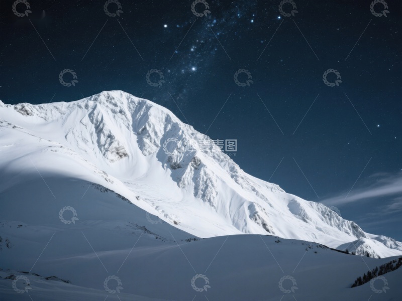 高清大图下载【趣麦麦图】雪山夜景，星空璀璨