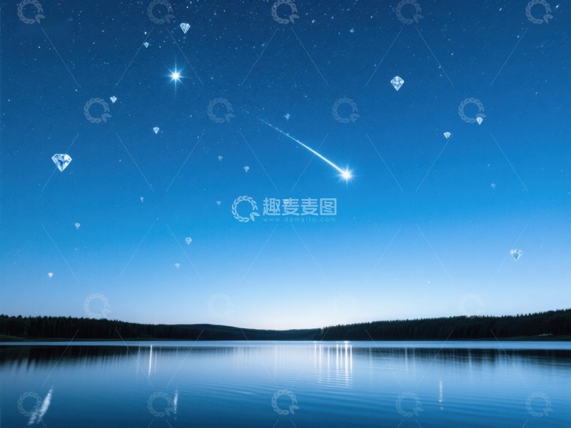 高清大图下载【趣麦麦图】夜空流星划过平静湖面