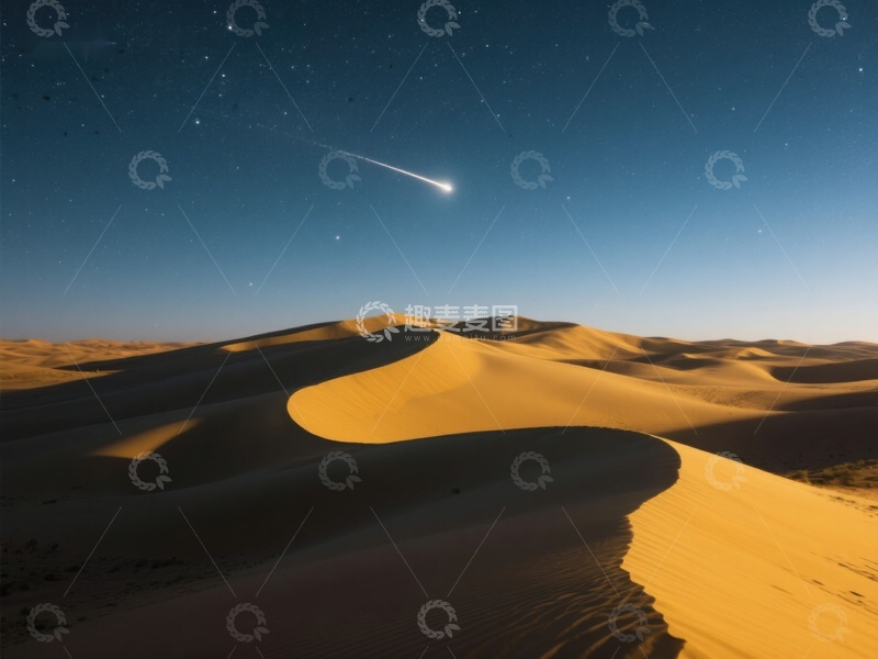 高清大图下载【趣麦麦图】沙漠夜空下的流星划过