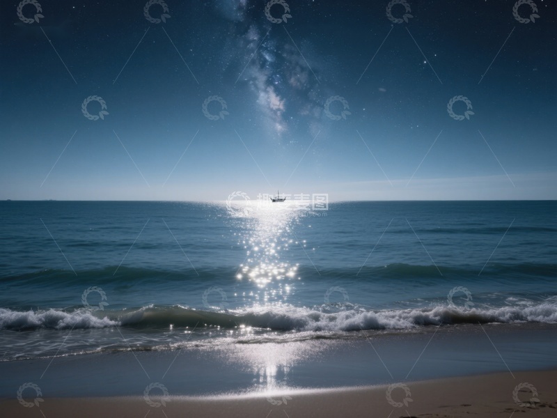 高清大图下载【趣麦麦图】夜幕下的海滩与星光