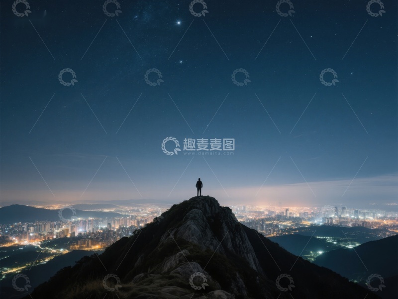 高清大图下载【趣麦麦图】夜空下山顶俯瞰城市