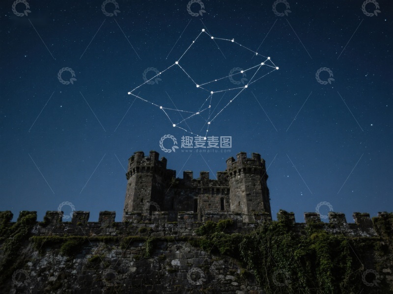 高清大图下载【趣麦麦图】夜空下的古堡与星座