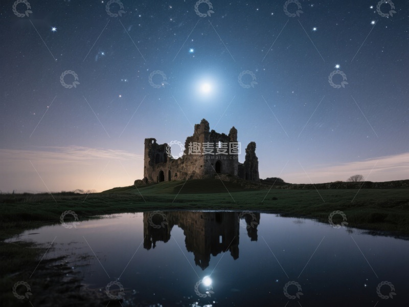 高清大图下载【趣麦麦图】夜空下的古堡倒影