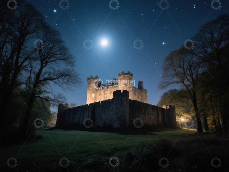 高清大图下载【趣麦麦图】月夜下的古老城堡