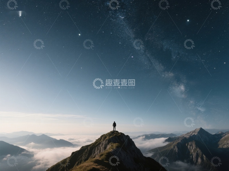 高清大图下载【趣麦麦图】山顶观星，云海之上