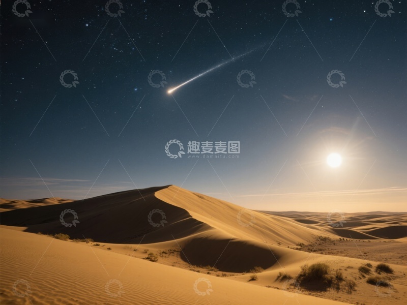 高清大图下载【趣麦麦图】沙漠夜空，流星划过
