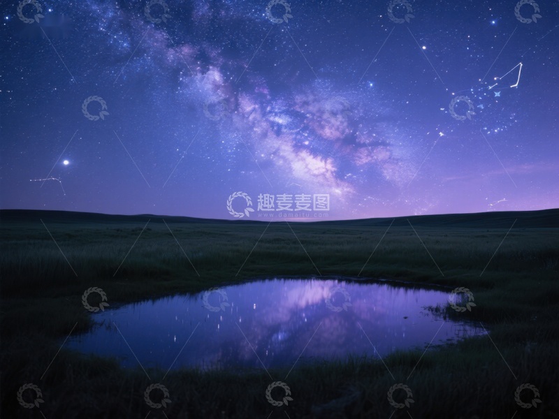 高清大图下载【趣麦麦图】银河映照池塘，夜空璀璨