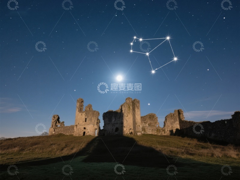 高清大图下载【趣麦麦图】夜空下的古堡遗迹与星座