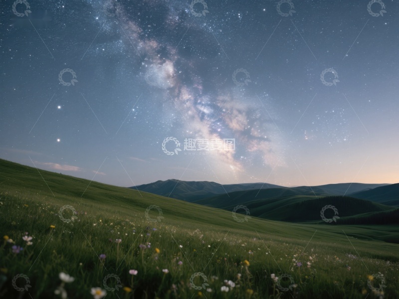 高清大图下载【趣麦麦图】星空下的草原夜景