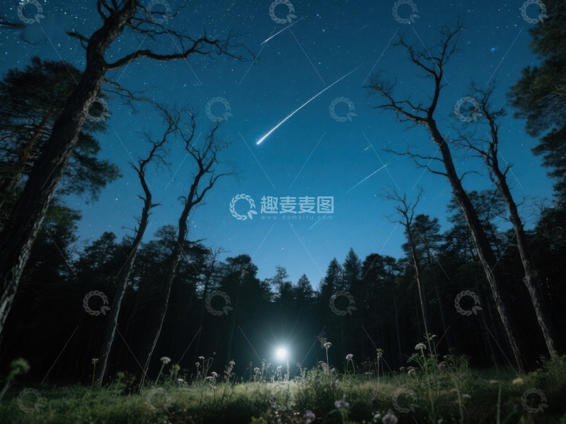 高清大图下载【趣麦麦图】夜空流星划过森林
