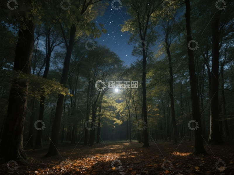 高清大图下载【趣麦麦图】月光下的森林小径