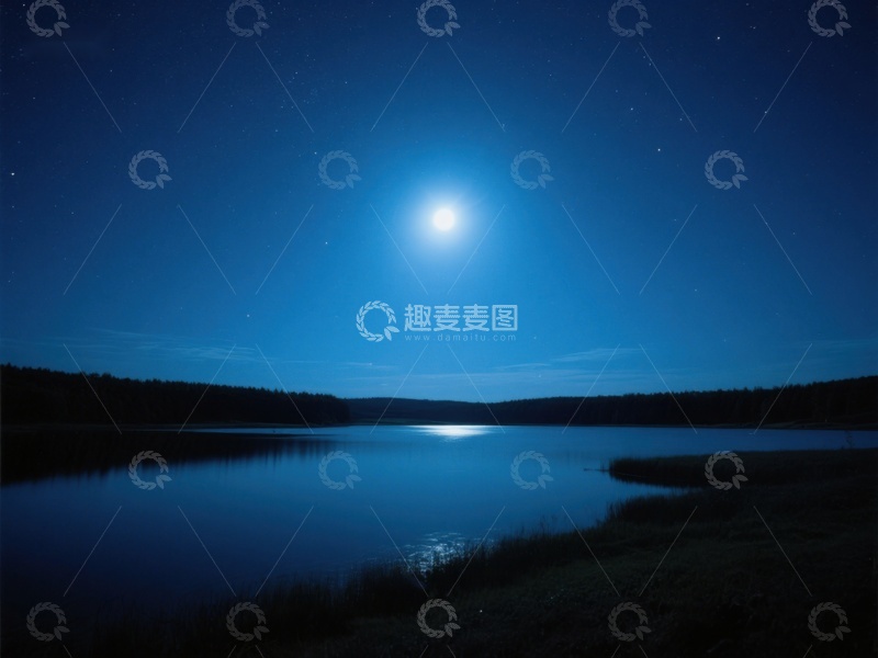 高清大图下载【趣麦麦图】月光下的宁静湖面