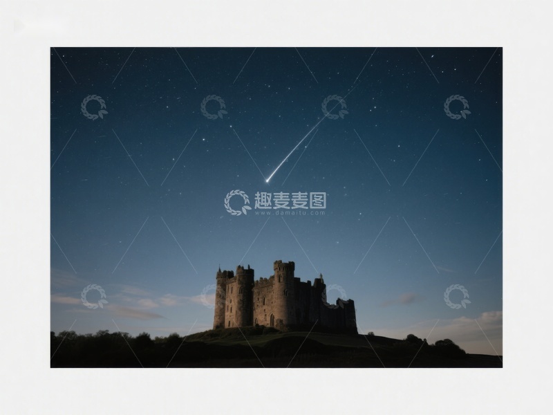 高清大图下载【趣麦麦图】夜空流星划过古堡