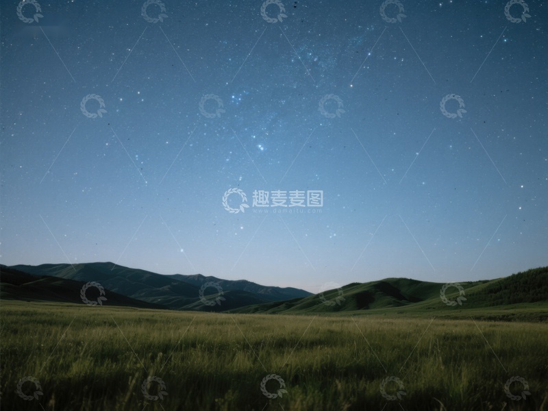 高清大图下载【趣麦麦图】星空下的宁静草原