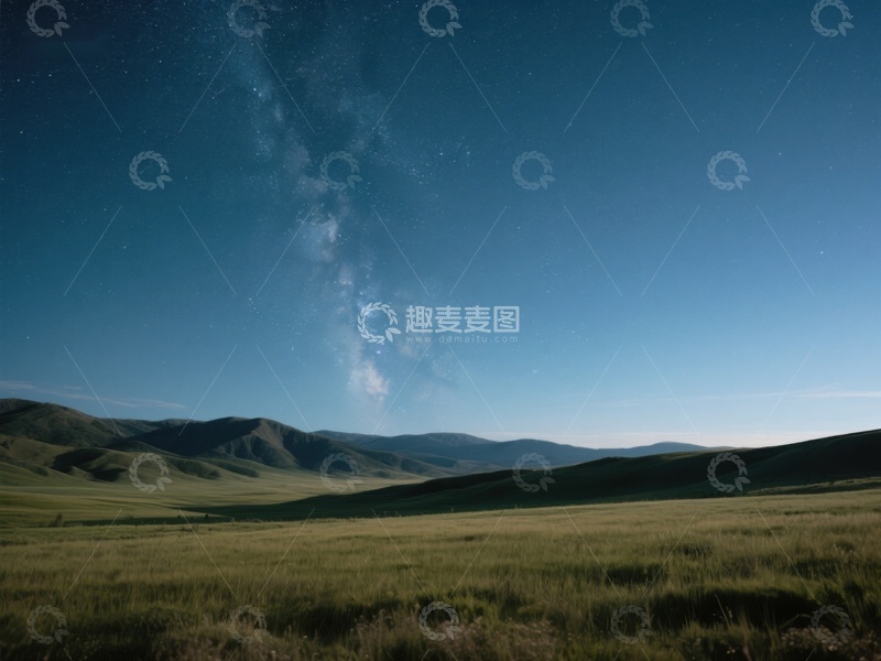 高清大图下载【趣麦麦图】星空下的草原夜景