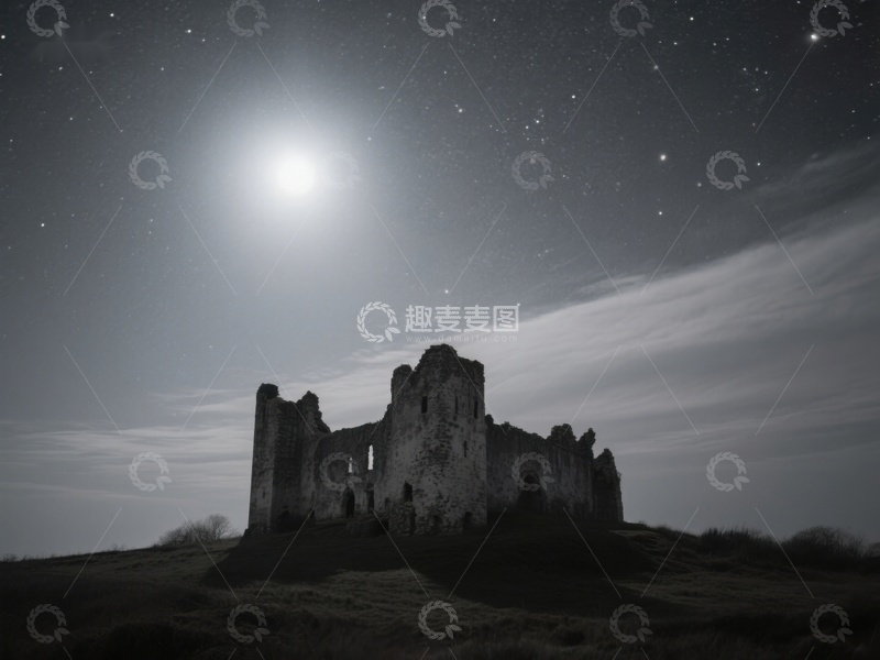 高清大图下载【趣麦麦图】月光下的古老城堡遗迹